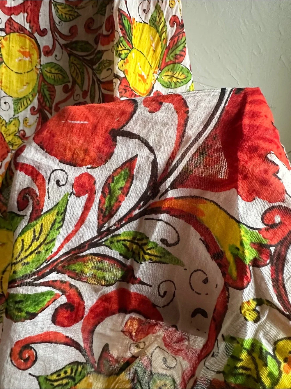 Italian Lemon Fruit Print Cotton Scarf Mediterranean Euro Summer Coastal Boho